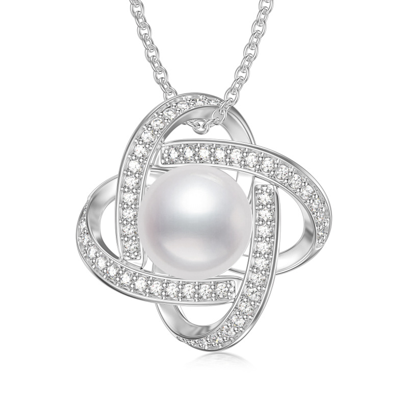 Halskette mit Perlen-Kreuzknoten-Anhänger aus Sterlingsilber-1