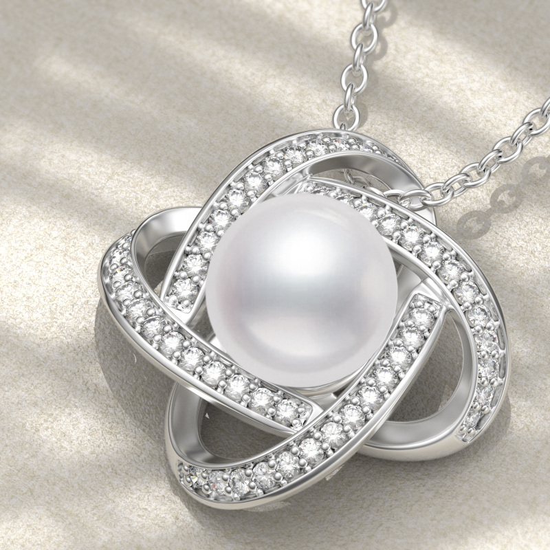 Halskette mit Perlen-Kreuzknoten-Anhänger aus Sterlingsilber-4