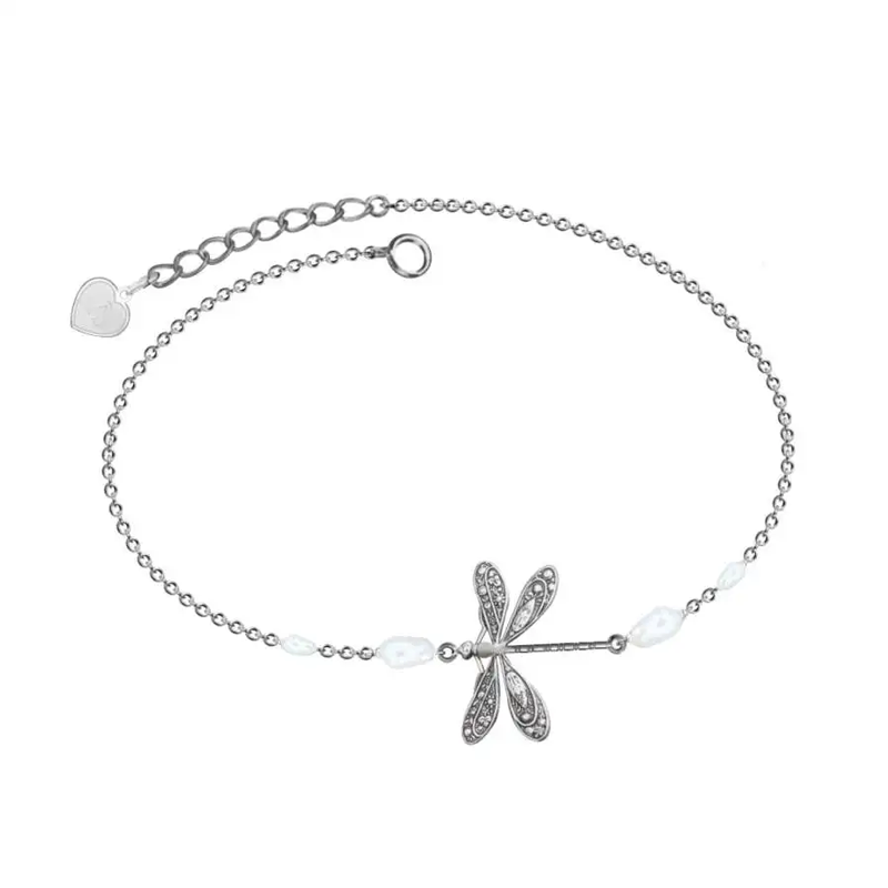 Armband mit Perlenanhänger und Libellenmotiv aus Sterlingsilber-2
