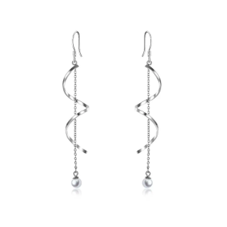 Sterling Silver Circular Shaped Pearl Drop Earrings-56