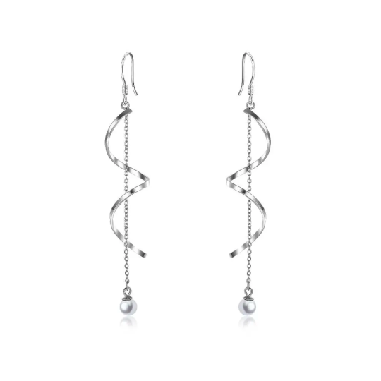 Sterling Silver Circular Shaped Pearl Drop Earrings