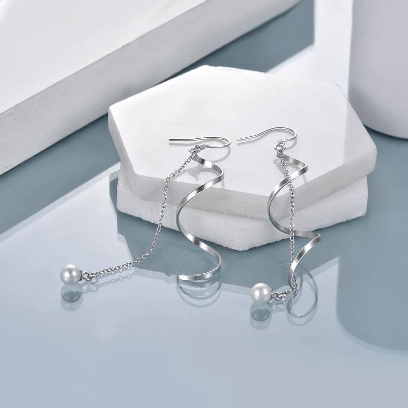 Sterling Silver Circular Shaped Pearl Drop Earrings-3