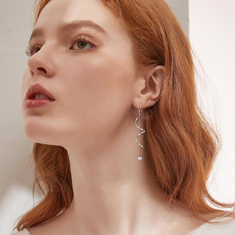 Sterling Silver Circular Shaped Pearl Drop Earrings-2