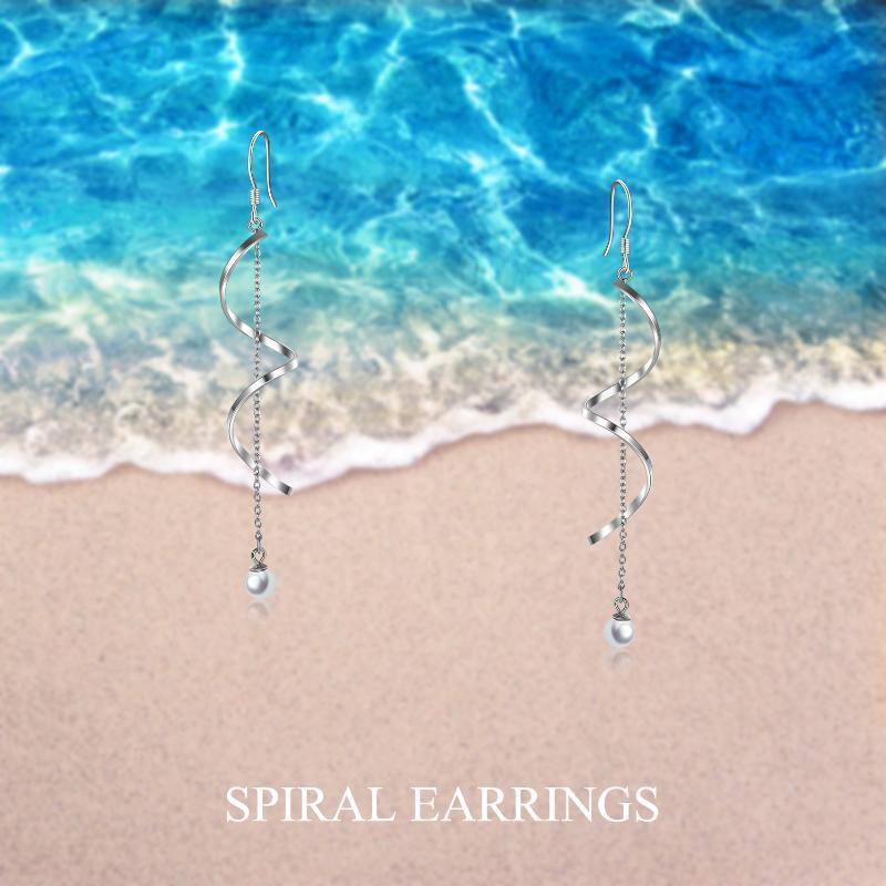 Sterling Silver Circular Shaped Pearl Drop Earrings-6