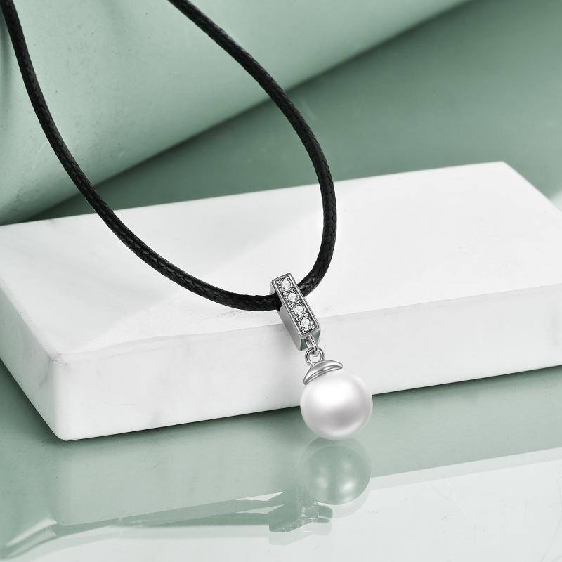 Sterling Silver Pearl Flannel Choker Necklace-4