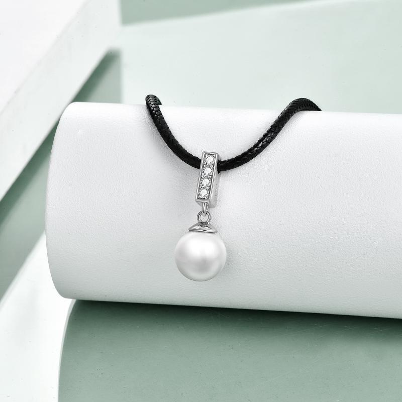 Sterling Silver Pearl Flannel Choker Necklace-5