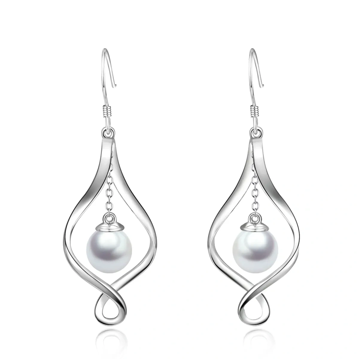 Sterling Silver Pearl Infinity Symbol Drop Earrings for Women-1