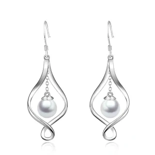 Sterling Silver Pearl Infinity Symbol Drop Earrings for Women-56