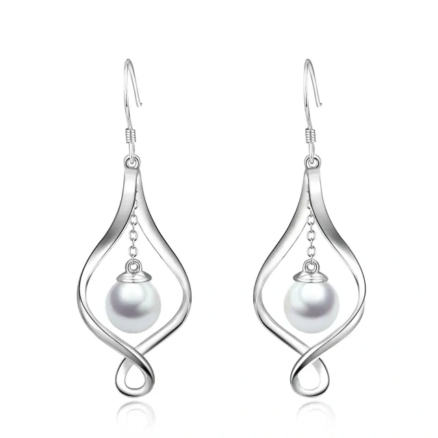 Sterling Silver Pearl Infinity Symbol Drop Earrings for Women-1