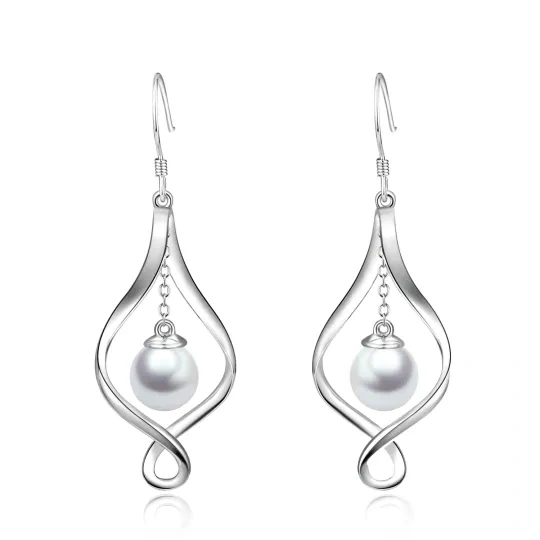 Sterling Silver Pearl Infinity Symbol Drop Earrings for Women