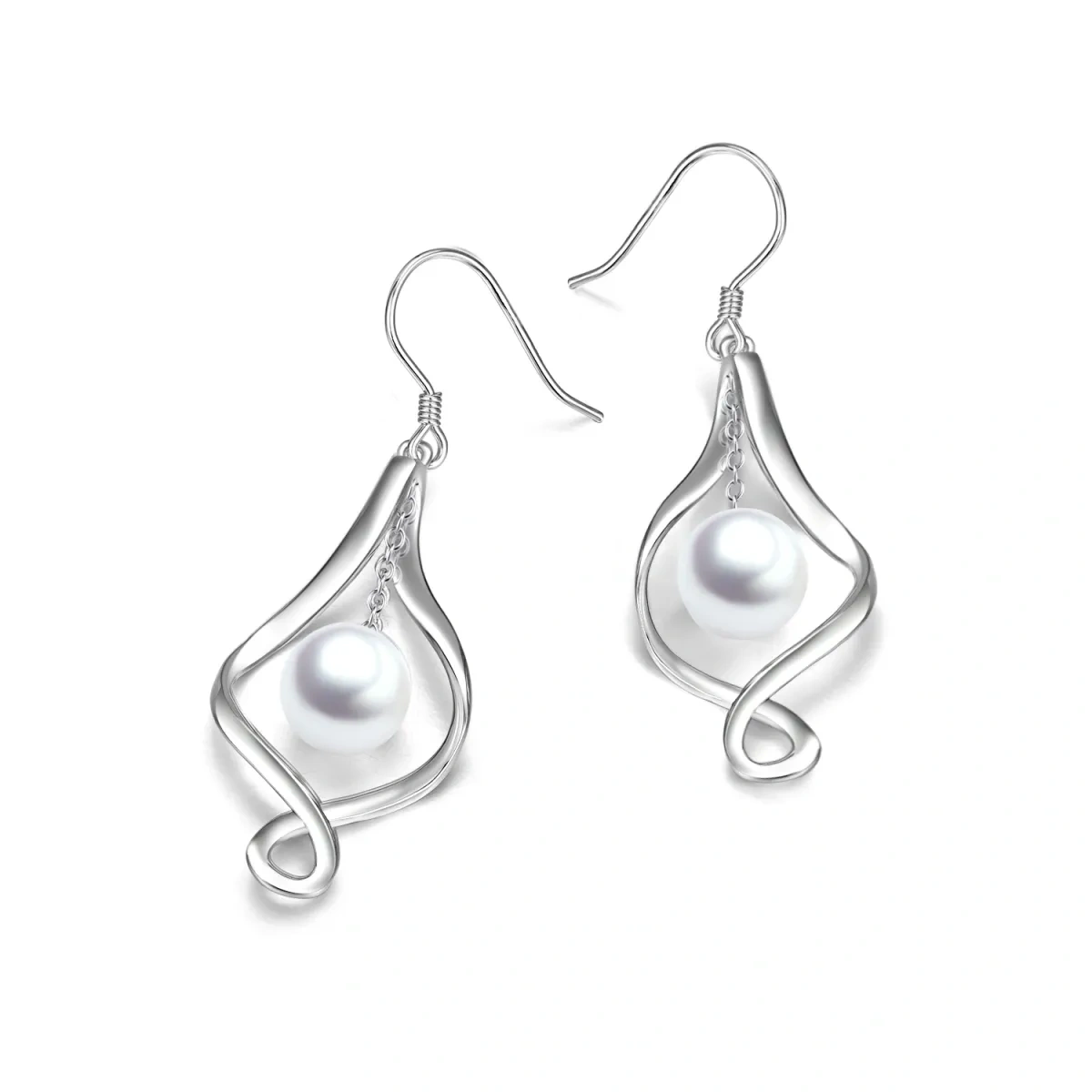 Sterling Silver Pearl Infinity Symbol Drop Earrings for Women-3