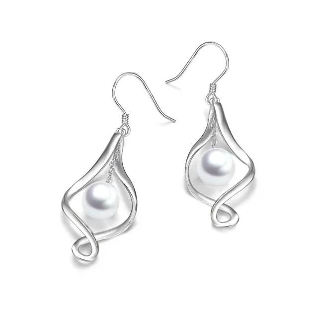 Sterling Silver Pearl Infinity Symbol Drop Earrings for Women-3