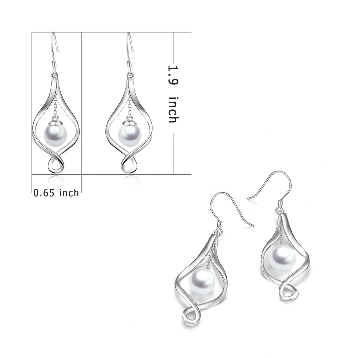 Sterling Silver Pearl Infinity Symbol Drop Earrings for Women-4