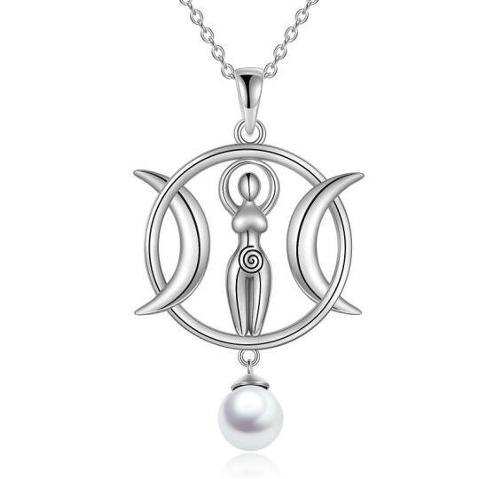 Sterling Silver Pearl Moon Pendant Necklace