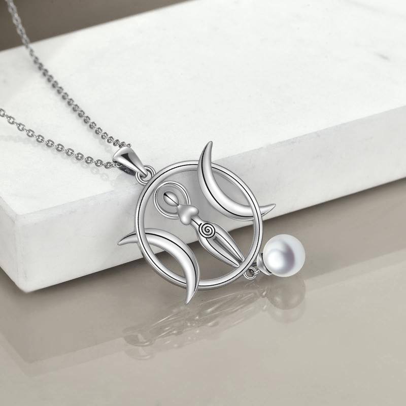 Sterling Silver Pearl Moon Pendant Necklace-4