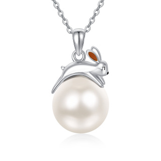 Sterling Silver Pearl Rabbit Pendant Necklace-22