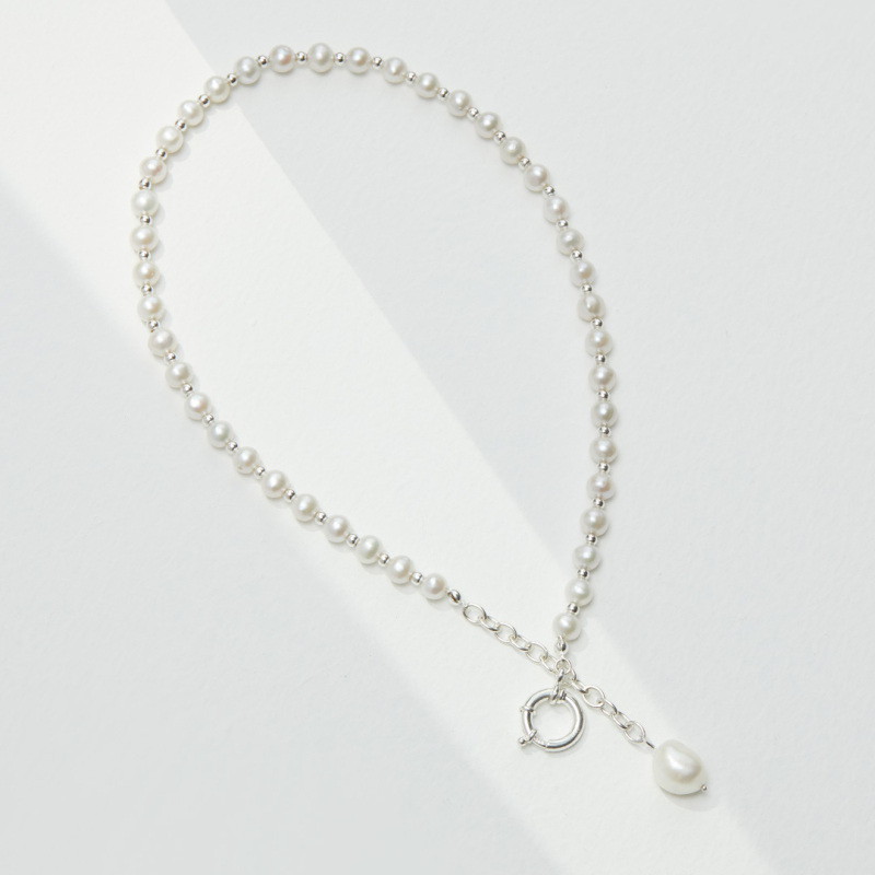 قلادة معدنية مستديرة من الفضة الإسترلينية مرصعة باللؤلؤ-7