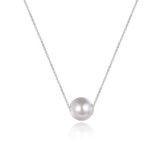 Sterling Silver Pearl Round Pendant Necklace