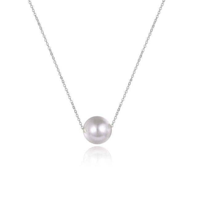 Sterling Silver Pearl Round Pendant Necklace-1