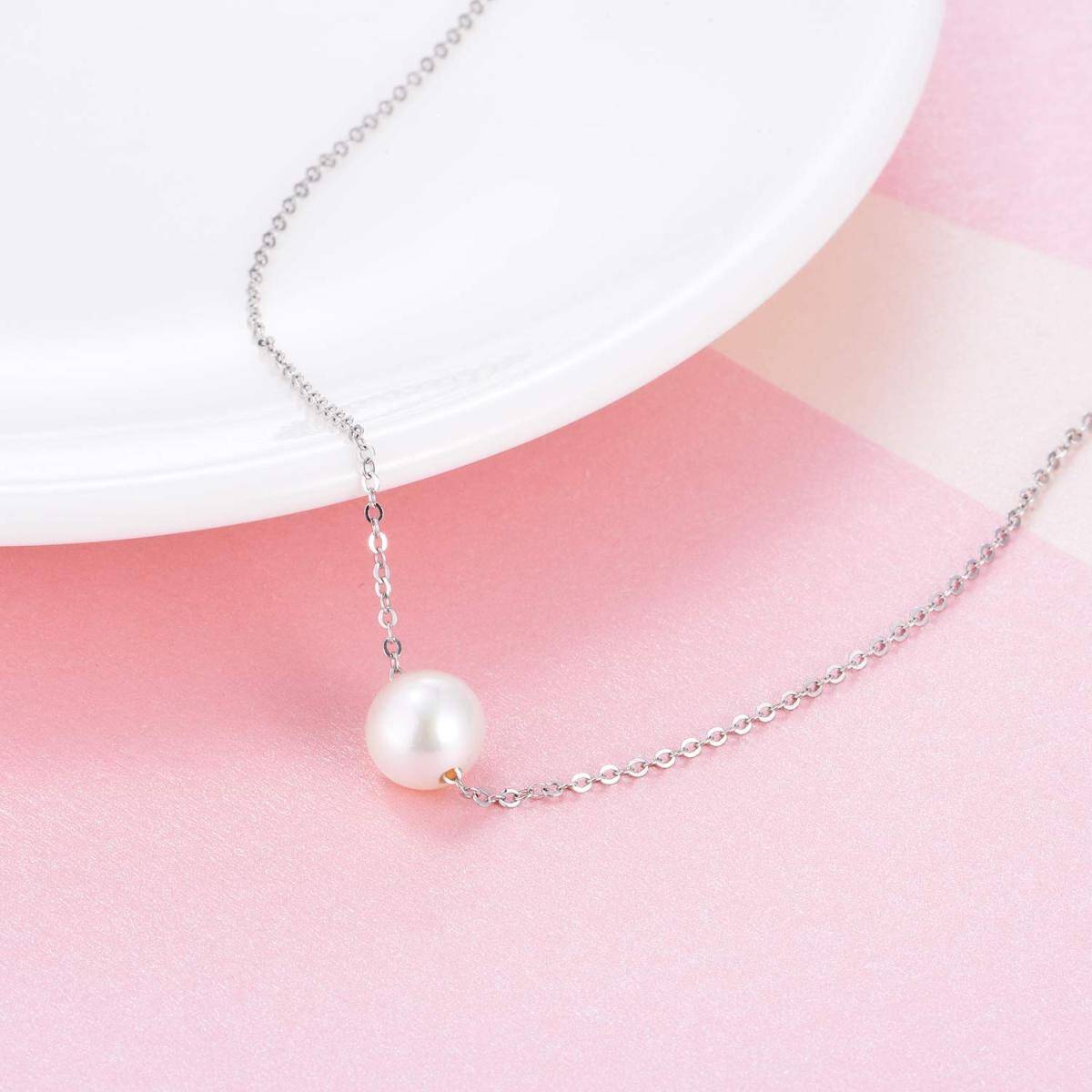 Sterling Silver Pearl Round Pendant Necklace-5