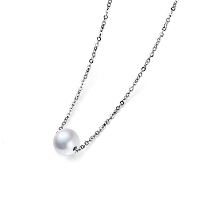 Sterling Silver Pearl Round Pendant Necklace-6