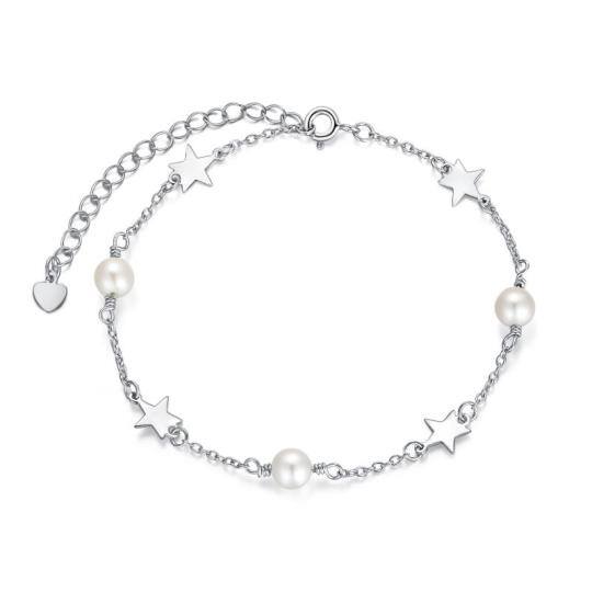 Sterling Silver Pearl Star Single Layer Anklet