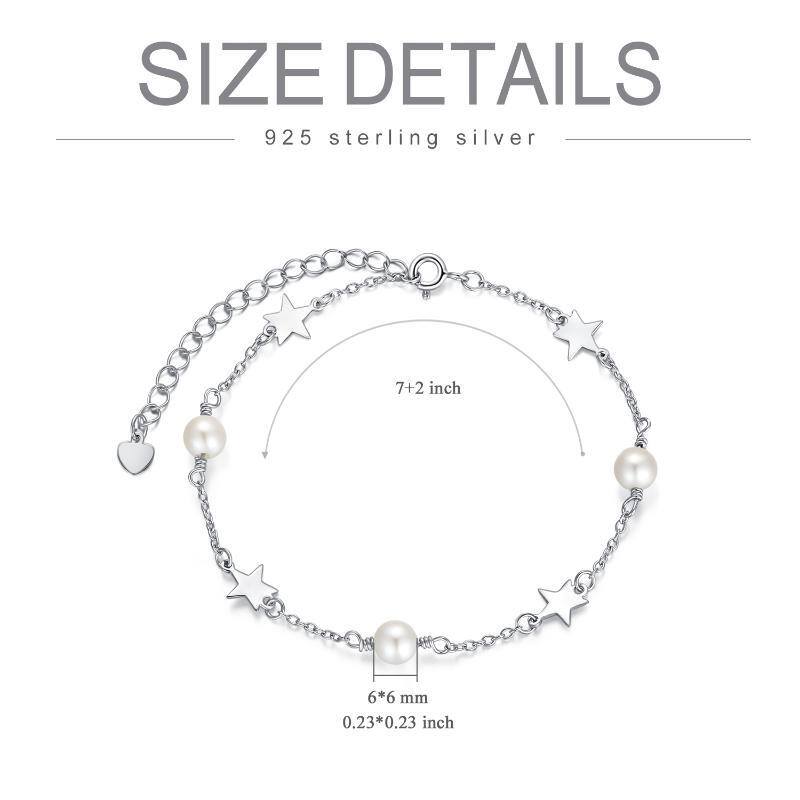 Sterling Silver Pearl Star Single Layer Anklet-5