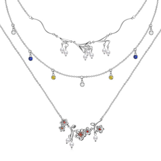 Collana a strati di fiori selvatici in argento sterling e perle