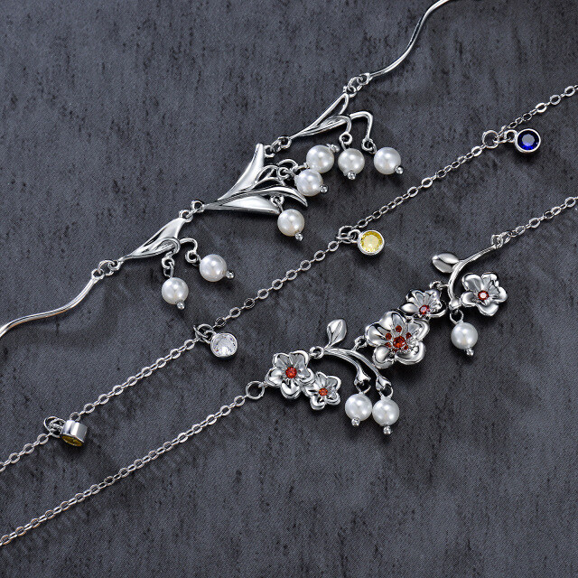 Collar en capas de perlas Wildflowers de plata de ley-3