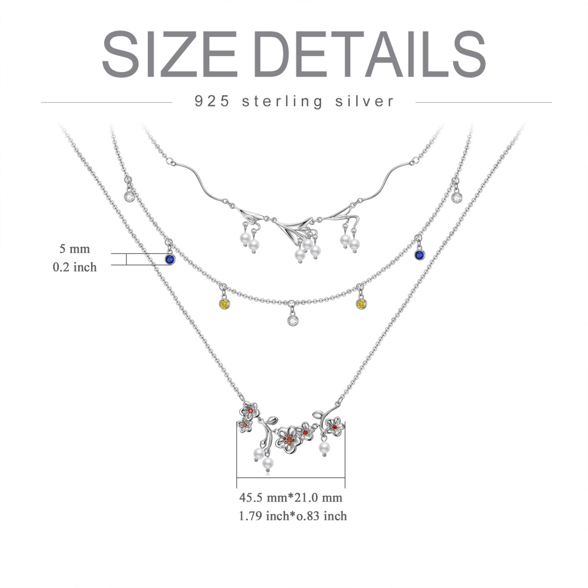 Sterling Silver Pearl Wildflowers Layered Necklace-5