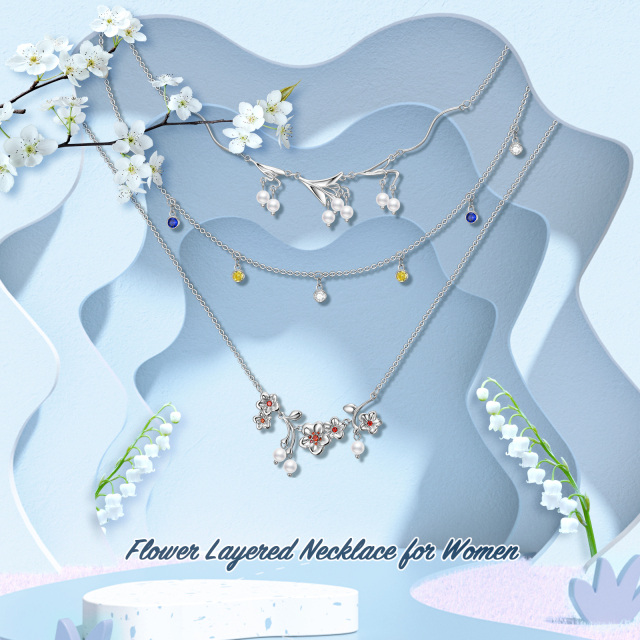 Collar en capas de perlas Wildflowers de plata de ley-6