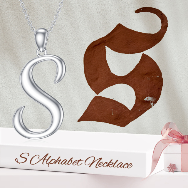 Sterling Silver Pendant Necklace with Initial Letter S-6