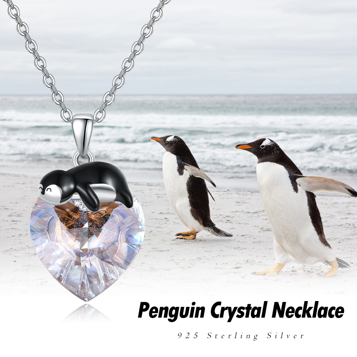 Collier en argent sterling avec pendentif pingouin et cœur en cristal-5