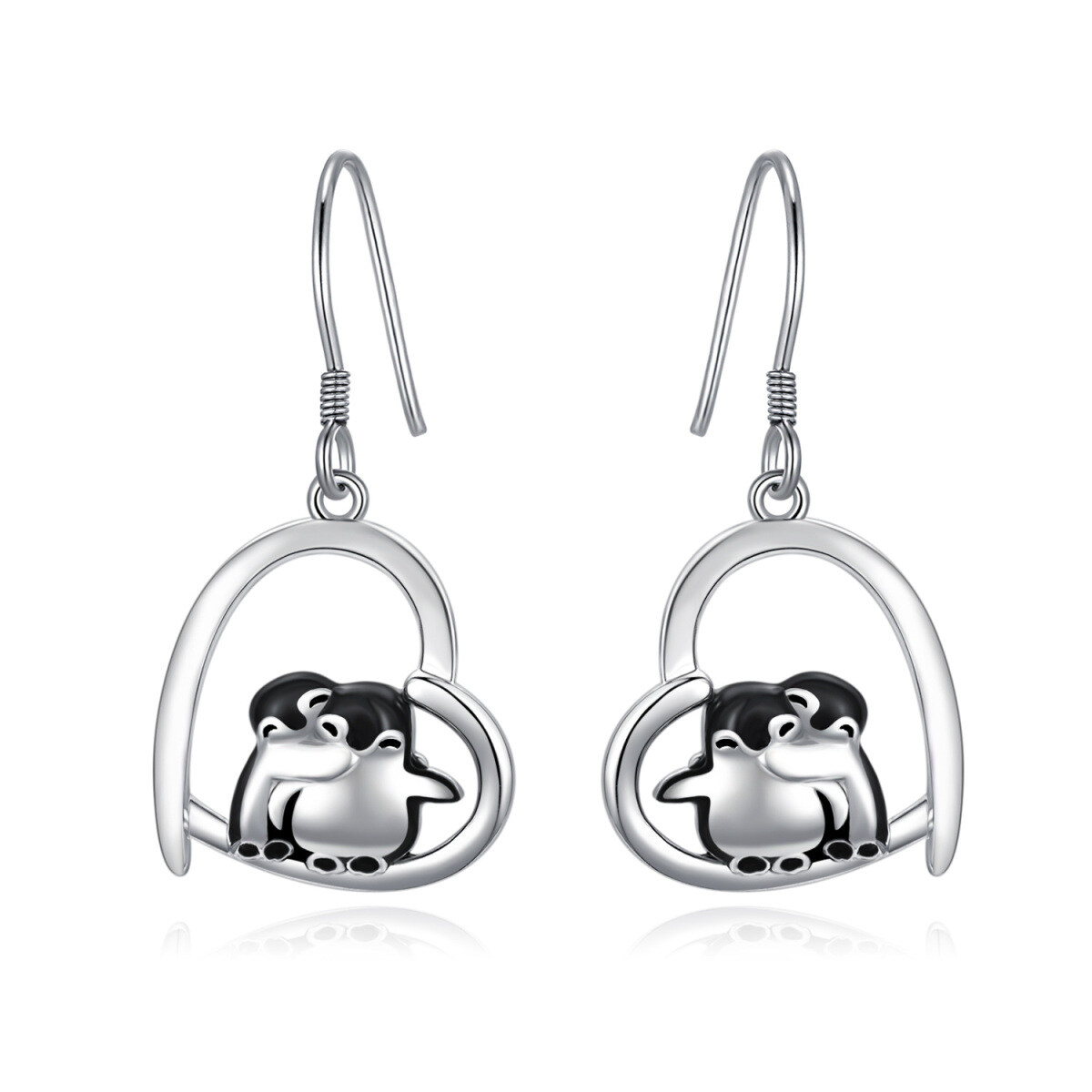 Sterling Silver Penguin & Heart Drop Earrings-1