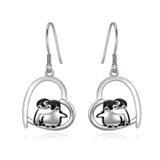 Sterling Silver Penguin & Heart Drop Earrings-57