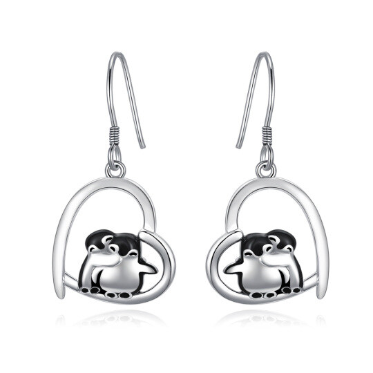 Boucles d'oreilles pendantes en argent sterling avec pingouin et cœur