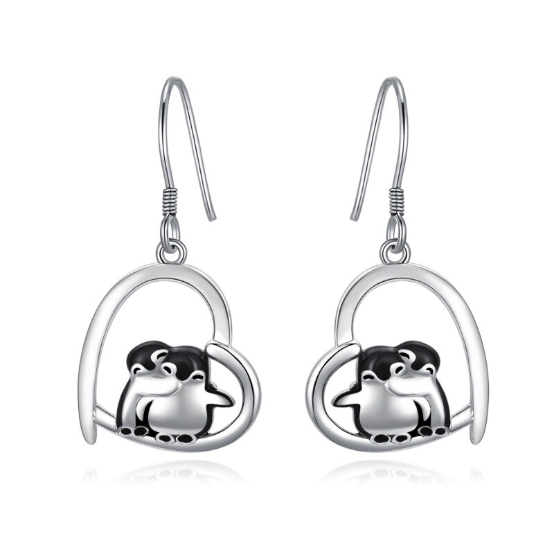 Sterling Silver Penguin & Heart Drop Earrings-10