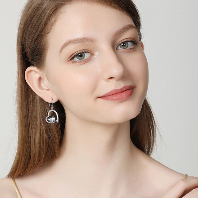 Boucles d'oreilles pendantes en argent sterling avec pingouin et cœur-2