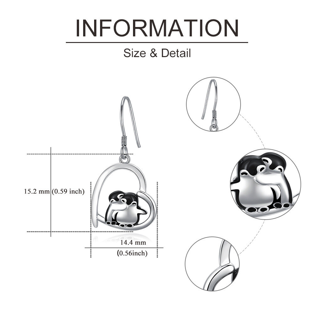 Sterling Silver Penguin & Heart Drop Earrings-5