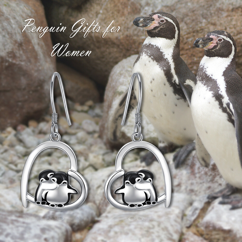 Sterling Silber Pinguin & Herz Tropfen Ohrringe-6