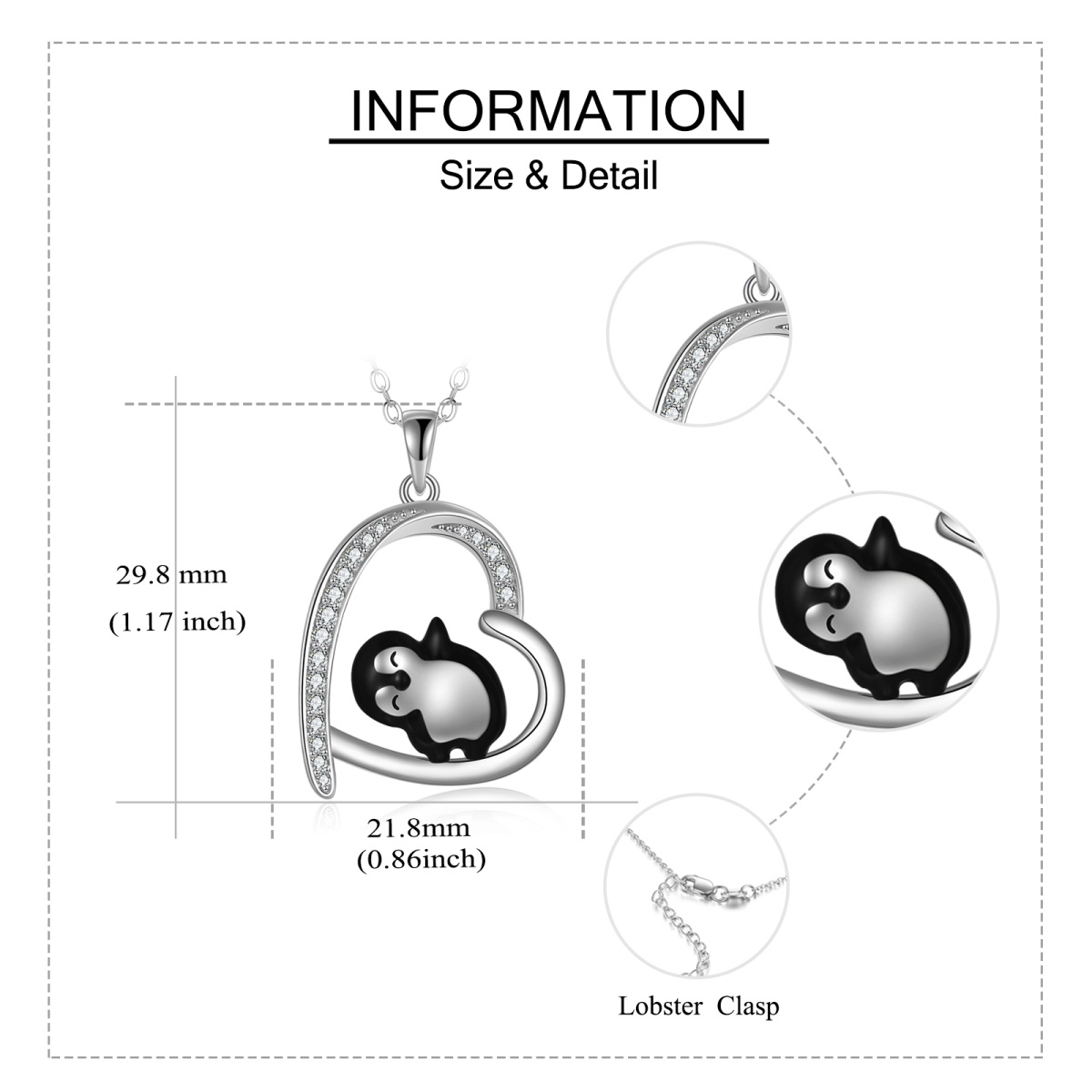 Sterling Silber Cubic Zirkonia Pinguin & Herz-Anhänger Halskette-6