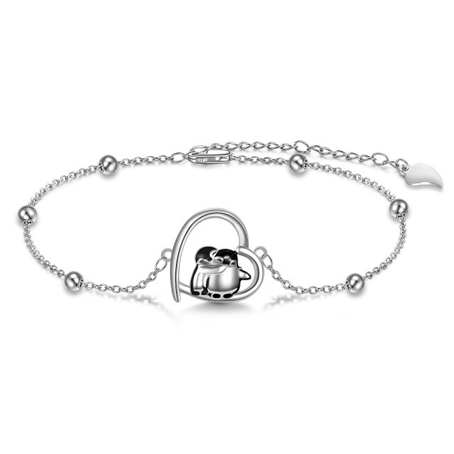 Bracelet de cheville en argent sterling avec pingouin et coeur-1