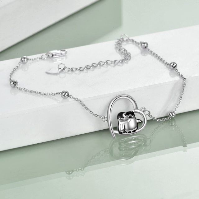 Sterling Silver Penguin & Heart Single Layer Anklet-3