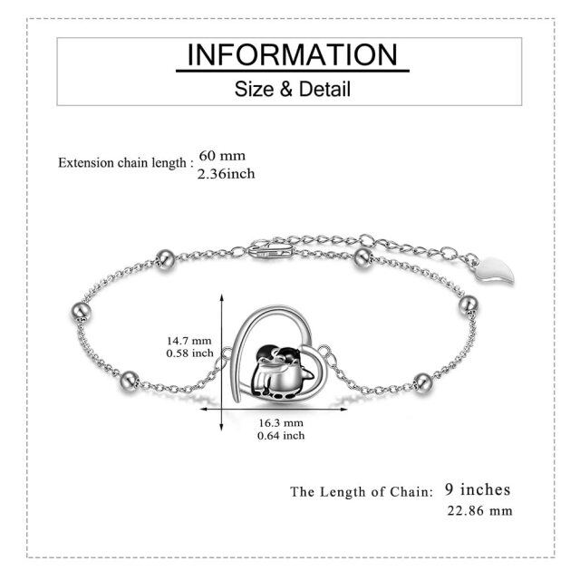 Sterling Silber Pinguin & Herz einlagiges Fußkettchen-5
