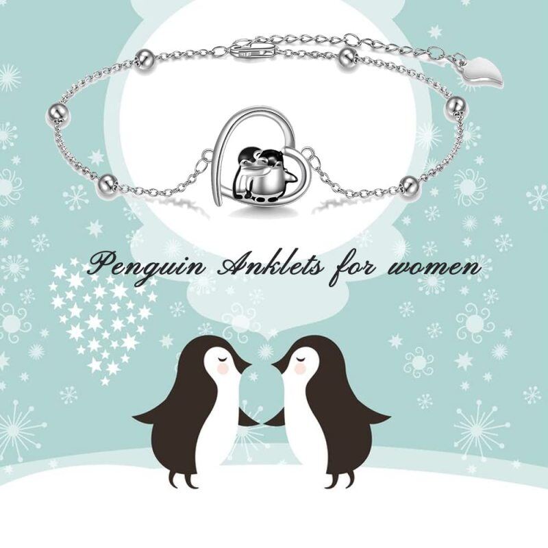 Sterling Silver Penguin & Heart Single Layer Anklet-6