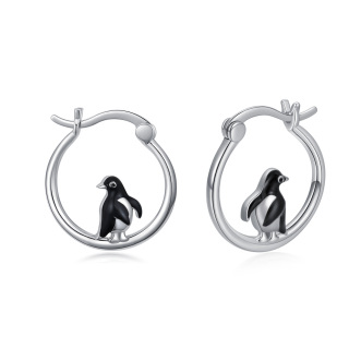 Sterling Silver Penguin Hoop Earrings-34