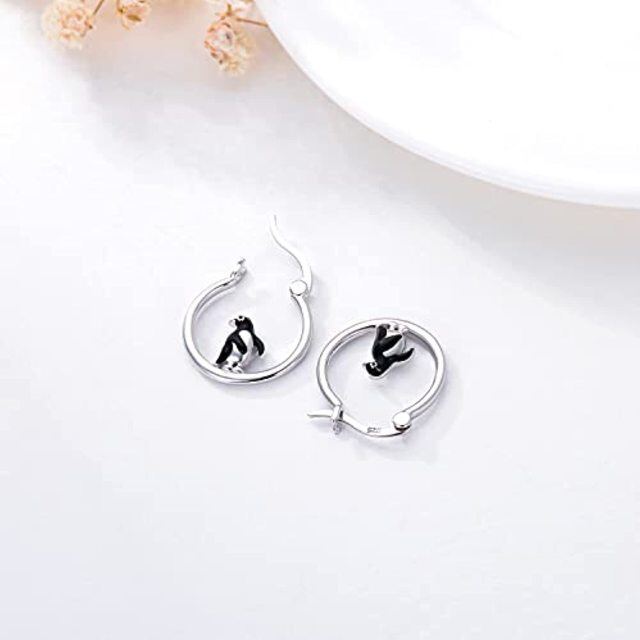 Sterling Silver Penguin Hoop Earrings-4