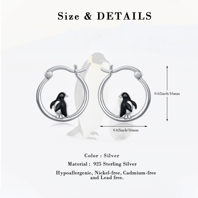 Sterling Silver Penguin Hoop Earrings-5