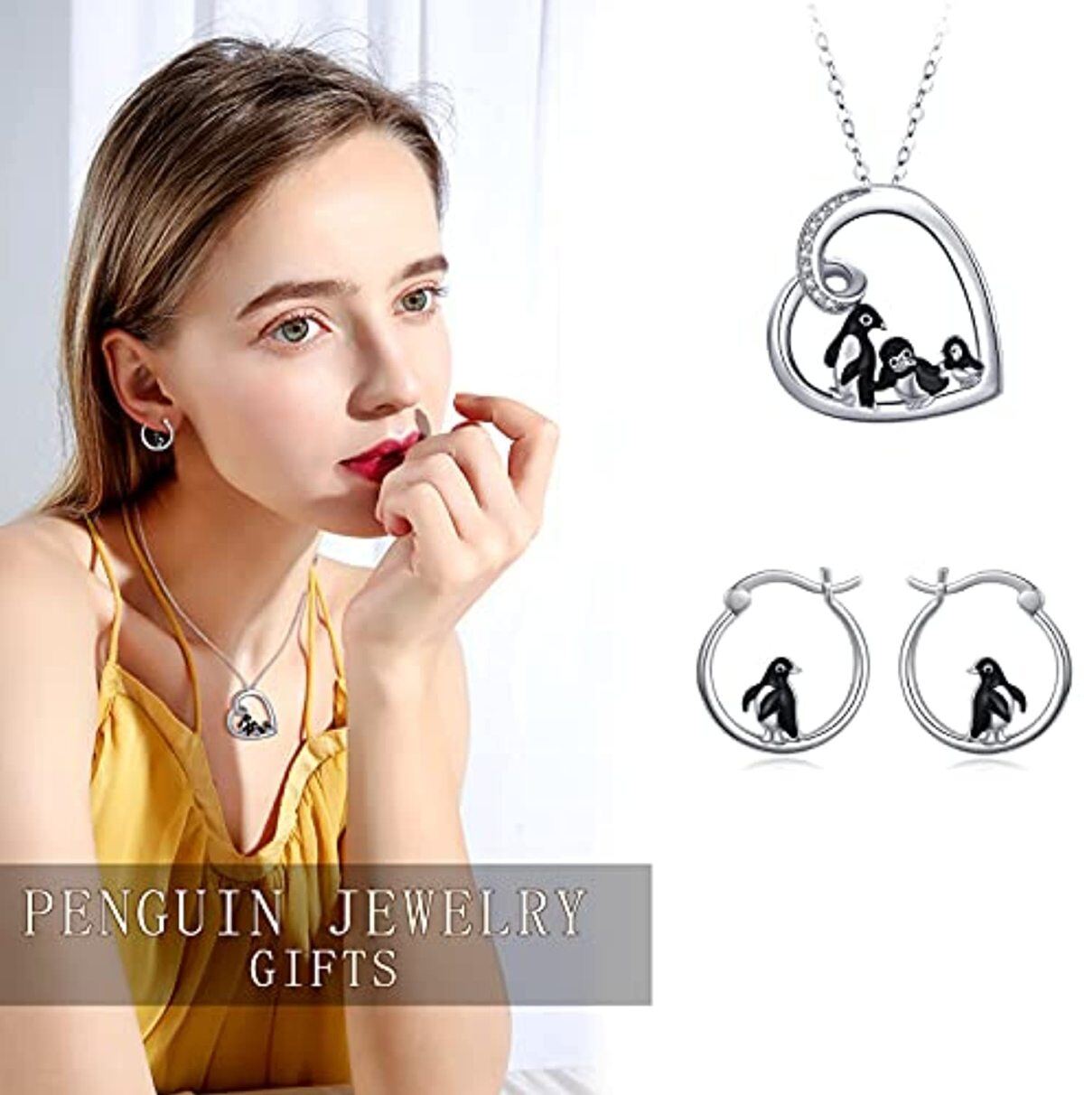 Sterling Silver Penguin Hoop Earrings-6