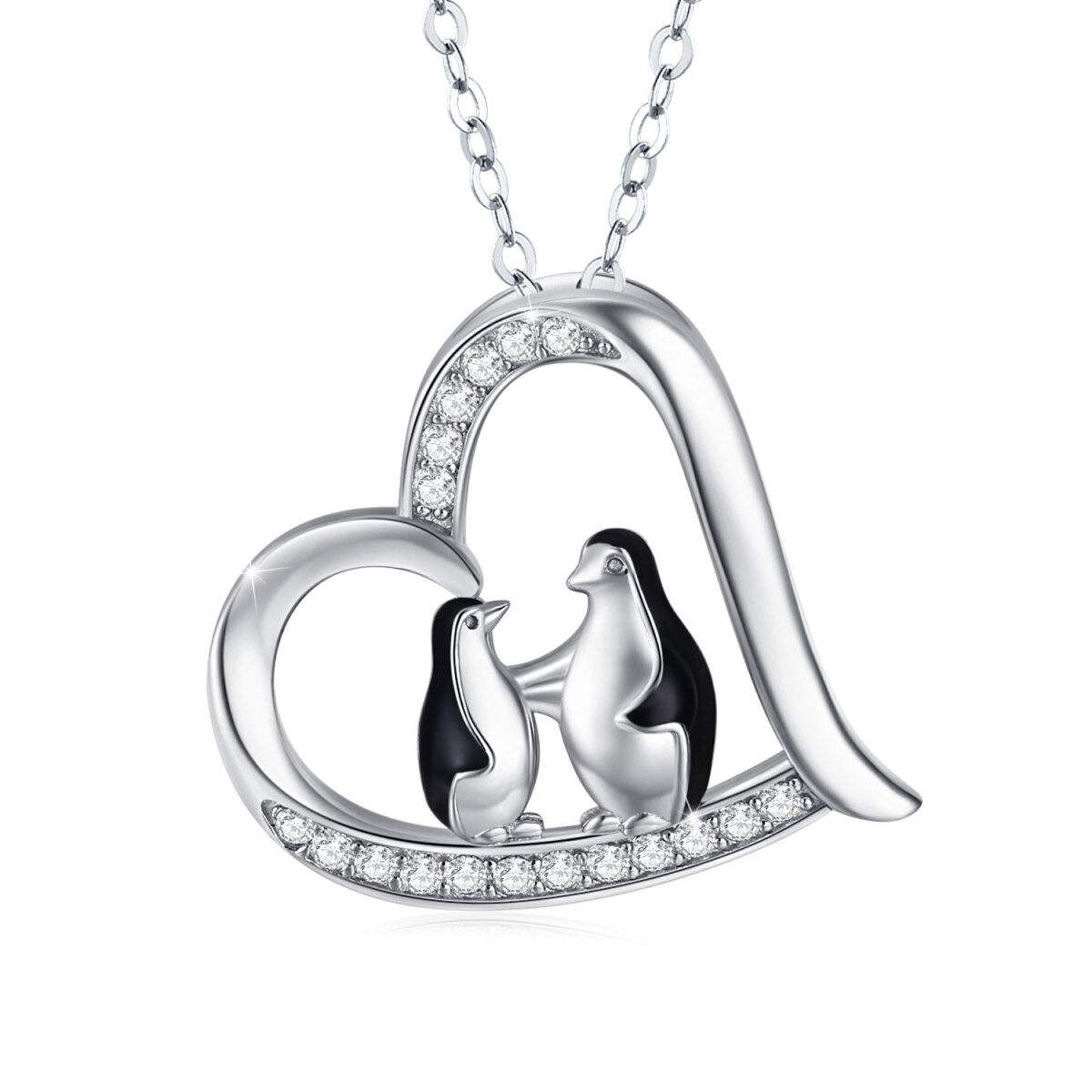 Collana con ciondolo pinguino in argento sterling con zirconi cubici-1